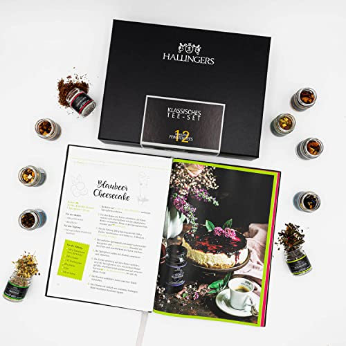 Hallingers Klassisches Tee-Set & Happiness is handmade - 12 Sorten Tee Geschenkset & liebevoll gestaltetes Kochbuch, vegan (Set) - Geschenk im Sommer & als perfektes Grillgeschenk | Genesung Silvester