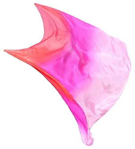 Winged Sirenny Handbemalter Seidenschleier für Bauchtanz, 3-Farben Voile mit handgerollten Kanten, 270x110cm Leichter Mulberry Seidenstoff für Orientalischen Tanz & Aufführungen