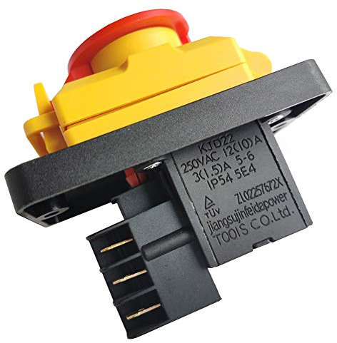 KJD22 6 pins Industrial Electromagnetic Switch Emergency Stop Push Button Switch Waterproof ON Off Pushbutton Switches for Woodworking Machine Tool Equipment AC 250V 12(10) A