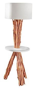 invicta INTERIOR Funktionelle Stehleuchte SERVANT 153cm Longan-Massivholz mit Tisch und Naturleinenschirm Stehlampe Leselampe Beistelltisch