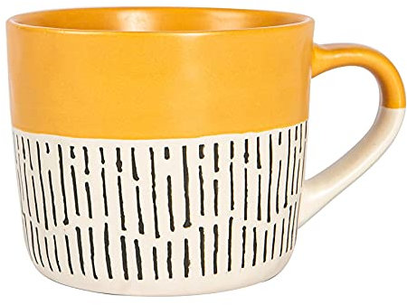 Nicola Spring Ceramic Coffee Mug - 475ml - Mustard Dipped Dash Stoneware Coffee Cups Dishwasher & Microwave Safe Large Tea Mugs for Hot Drinks, Hot Chocolate, Tea