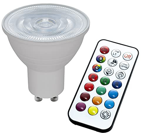 Planetitaly Faretto lampadina LED 6W dimmerabile RGB 3000K 6000K attacco GU10 230V LED RGBW telecomando IR cromoterapia (RGBW+3000K)