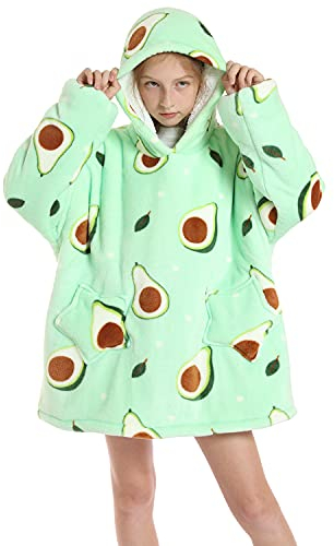 YAOMEI Unisex Übergroße Hoodie Sweatshirt Decke, 2021 Winter Warm Weich Sherpa Riesen-Hoodie Pullover Decke mit Kapuze Nachthemd Schlafanzug für Junge Mädchen (Avocado)