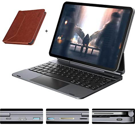 Funda con Teclado DOQO con concentrador 5 en 1 Compatible con iPad Air 5th/4th 10.9, iPad Pro 11 2021/2020/2018, con Bolsa