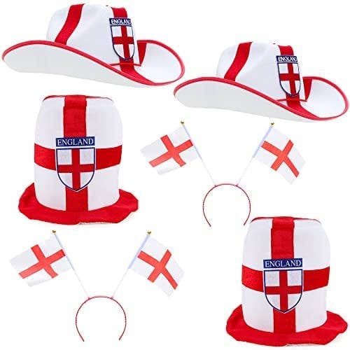 Toyland® England 6 Piece Party Wear Bundle - 6 England Design Novelty Hats - British Fancy Dress - Euro - World Cup Football Party