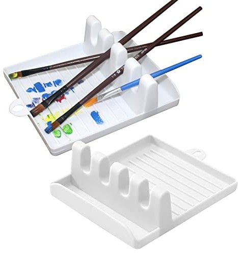 2 Packs Paint Brush Holder Paint Brush Stand Rest with 5 Slots Watercolor Oil Acrylic Painting