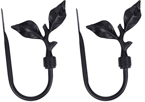DECHOUS Metal Curtain Holdbacks Black: 2Pcs Leaf Shape Wall Mounted Curtain Holder Hooks - Modern Window Drapery Tie Backs Hooks for Fixed Drapes