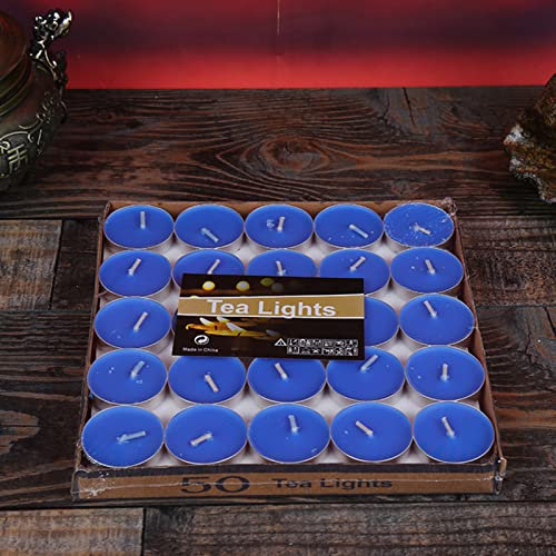 ohfruit Lot de 50 bougies rondes en forme de cœur sans fumée pour décoration de table de mariage, Saint-Valentin, anniversaire, Halloween, Noël, cercle bleu