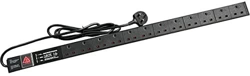 Powercool Vertical Extension Lead - 13A 12 Way UK Sockets On/Off Switch 19-Inch 1U Rack Mount Power Distirbution Unit (PDU) With 1.8m UK Power Cable & 3 LED Surge Protection