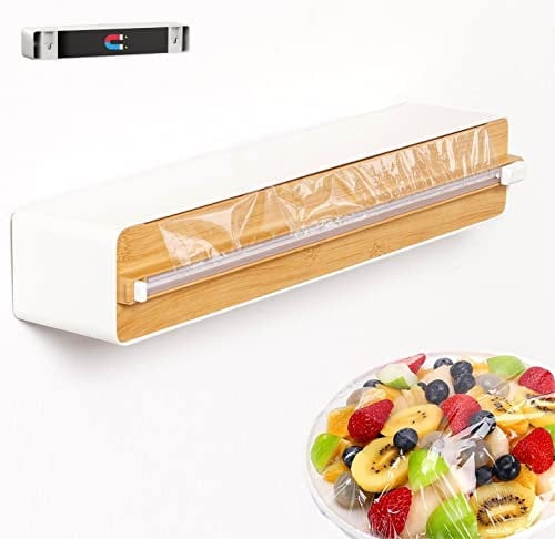 Quasziwa Derouleur Film Alimentaire Magnétique - Distributeur Papier Aluminium et Film avec Lames Tranchantes - Cutter Pour Tiroirs de Cuisine, Distributeur Film Alimentaire Mural avec Film 50m, Blanc