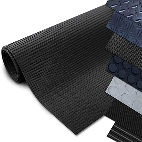 Gummimatten Meterware - Antirutschmatte Bodenmatte - Rutschhemmende Oberflächenstruktur - Gummiläufer in verschiedenen Strukturen - Pyramidenmatte CHEOPS - 3 mm Stärke - 120x600 cm - Schwarz