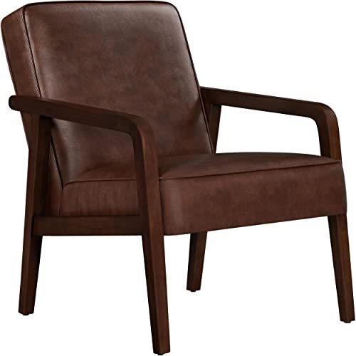 Yaheetech Loungesessel Sessel Vintage Relaxsessel Kunstleder mit Massivholzbeinen Einzelsofa für Wohnzimmer/Schlafzimmer/Empfangsbereich Dunkelbraun