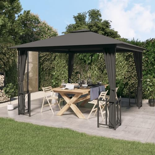 XIAOGUANG Tonnelle Pavillon Tonnelle de Jardin Tente de Réception Pergola Tonelle Impermeable Tonnelle avec parois et Toit Double 3x3 m Anthracite