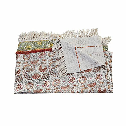 Loberon Plaid Romila, nostalgische, Florale Muster, handgewebt, dekorativer Fransensaum, Vintage-Look, Wohntextilien, Überwurf, Tagesdecke, Baumwolle, bunt