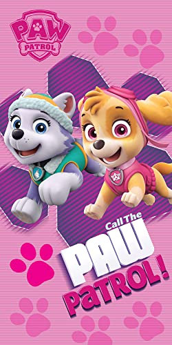 Paw Patrol Kinder Badetuch Girl's Rosa 60 x 120cm 100% Baumwolle Velours-Qualität Mädchen Pink Everest Skye Ryder Rocky Zuma Strandtuch Strandlaken Handtuch Duschtuch Badelaken Saunatuch z. Poncho