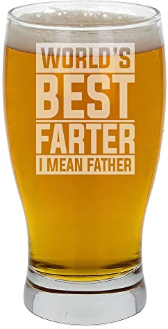 Verre à bière gravé « Worlds Best Farter I Mean Father » - Cadeau d'anniversaire pour papa - Cadeau de fête des pères - Cadeau pour papa - Cadeau pour papa - Verre à bière fantaisie gravé