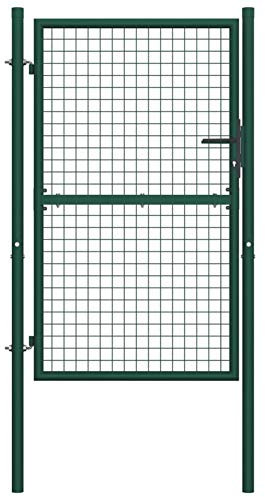 Homgoday Puerta de Jardín Cancela Barrera Valla Verja Patio Entrada Exterior Cerca Robusta Estable Duradera de Acero Inoxidable de Acero Verde 100x150 cm