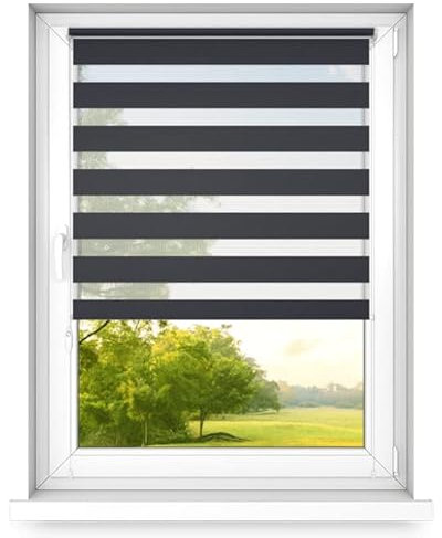 Time4Blinds - Zebra Roller Blind - Day and Night Blinds - Dual Layer Fabric Zebra Window Blinds, Bathroom, Kitchen, Bedroom Blind – 1000x1000mm – Anthracite – Right-Sided