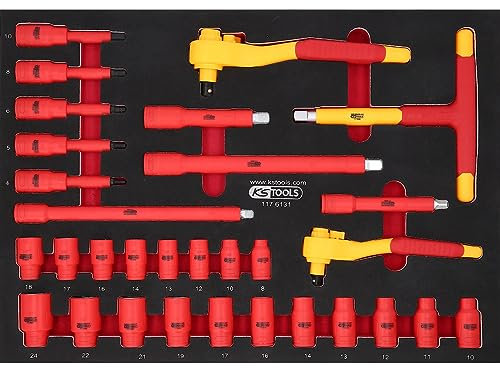 KS TOOLS 3/8+1/2 Isolierter Steckschlüssel-Satz + Drehmoschlüssel 31-tlg