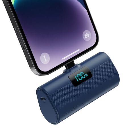 Mini Powerbank 5200mAh für iPhone, Klein Power Bank 20W PD 4.0A Schnellladefunktion Externer Akku, Compact LCD Digitalanzeige Akkupack Kompatibel mit iPhone 14/14/Pro Max/13/12/11/XR/XS/8/7/6plus-Blau