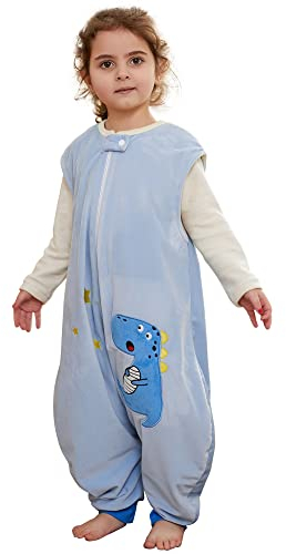 XQ&XG Bebe Gigoteuse a Pied, Unisexe Gigoteuse avec Jambes pour d'été, Gigoteuse sans Manches 1.5 TOG, Turbulette a Pied pour Garçon Fille, Dinosaures, 5-6 ans