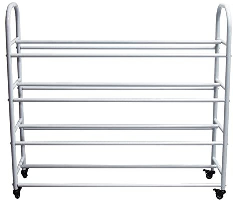 Basketball Storage Rack, Garage Sports Equipment Organizer for School Kindergarten Nursery, White Football Volleyball Trolley