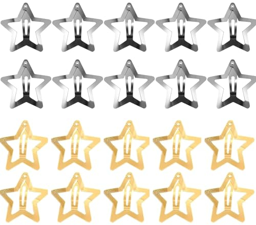 20 Stück Stern Haarspangen, Mini Haarklammer Silber & Gold, Star Hair Clip, Haarschmuck Pentagramm, Metall Snap Kopfschmuck, für Kinder, Mädchen und Madame