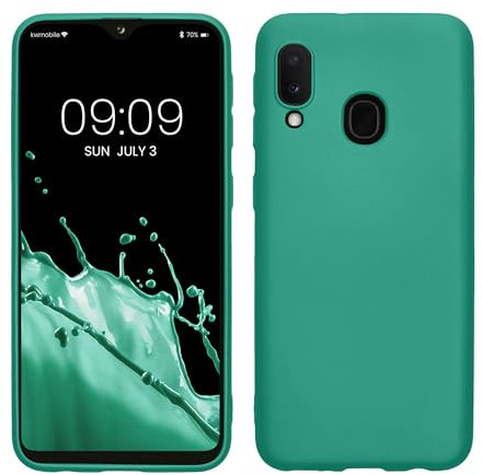 kwmobile Case kompatibel mit Samsung Galaxy A20e Hülle - Schutzhülle aus Silikon metallisch schimmernd - Handyhülle Metallic Dunkelgrün