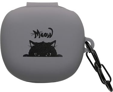 kwmobile Silicone Case Compatible with JBL Live Pro 2 TWS Case Cover - Meow Cat Grey/Black