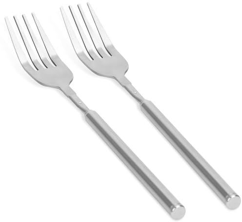 2uds Tenedor Extensible de Acero Inoxidable, 22-64cm Tenedor de Cena Extensible Telescópico Tenedor de Mango Largo Retráctil para Postre Fruta Barbacoa Suministros de Vajilla