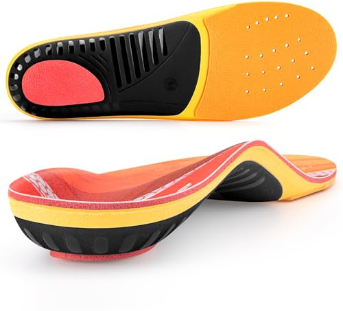 TOPSOLE Orthotic Insoles for Women Men Plantar Fasciitis Arch Support Inserts for Flat Feet High Arch Metatarsalgia Foot Pain Shock Absorption Comfort Work Boot Shoe Insoles (UK-9-27.8cm, TOP272-red)