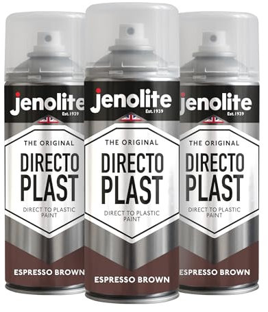 JENOLITE Directoplast Gloss Spray Paint | ESPRESSO BROWN |3x 400ml | Paint for Plastic Surfaces | For All Types Of Plastic | No Primer Required Multi Surface Paint | Spray Paint for Plastic | RAL8017