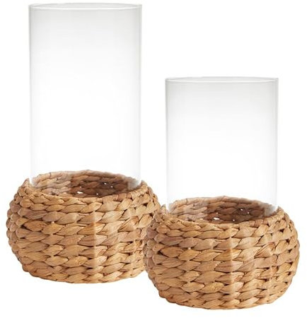 47th & Main Kerzenhalter aus Glas, Windlicht, gewebt, Stumpenkerzenhalter, 2er Set, Seegras
