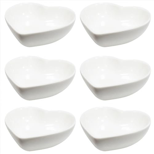 Xmomx 6 pcs White Heart Shaped Porcelain Soy Sauce Dish Ceramic Dip Dipping Bowls for Dinner Baking BBQ and Cooking