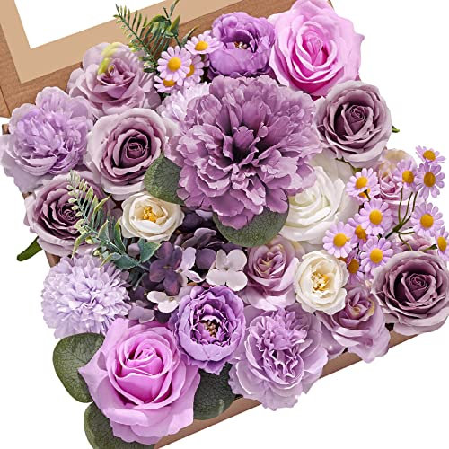 Serwalin Fleurs artificielles en soie pour gâteau de mariage, fleurs artificielles violettes pour bouquets de mariage, centres de table, arrangements prénataux, décoration d'intérieur (violet)