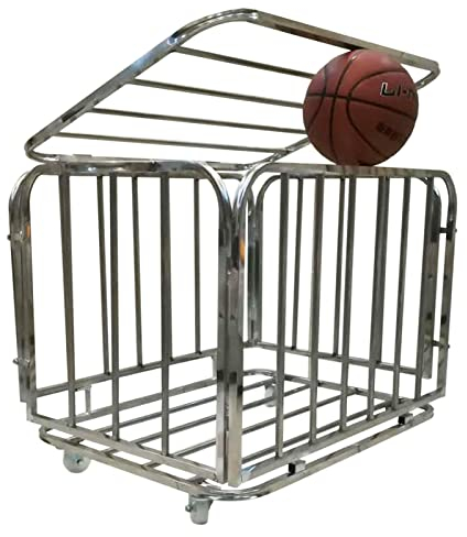 Heavy Duty Sports Ball Storage Bin, Large Capacity Rolling Basketball Cage with Lockable Hinge Cover, School Playground Kindergarten