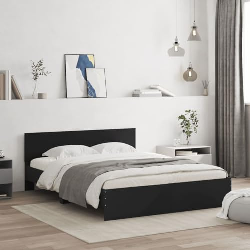 Faroom Holzbett Futonbett Bett 140x200 cm mit Lattenrost & Kopfteil, Bettrahmen Holzwerkstoff Einzelbett Doppelbett Bettgestell Schwarz