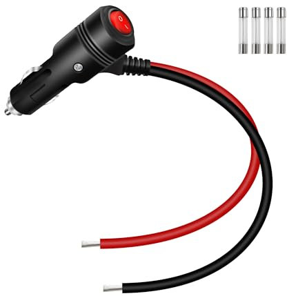 RIIEYOCA 12V 24V Zigarettenanzünder Stecker Adapter, 16AWG Heavy Duty 15A Auto Zigarettenanzünder Stecker zu Bare Wire mit On/Off Schalter Ersatz Stromkabel für Autos, Boote (0,3M / 1FT)