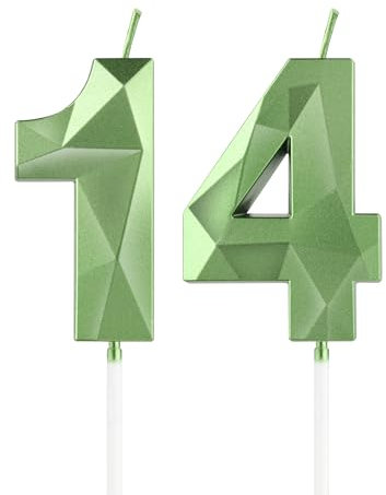 Grüne Kerzen zum 14th Geburtstag, 3D Grüne Zahl 14 Kerze für Kuchen, Junge Mädchen 14th Geburtstag Dekorationen, Grüne Kuchendekorationen, Grüne Kerze Kuchen für Geburtstagsfeier Hochzeitstag