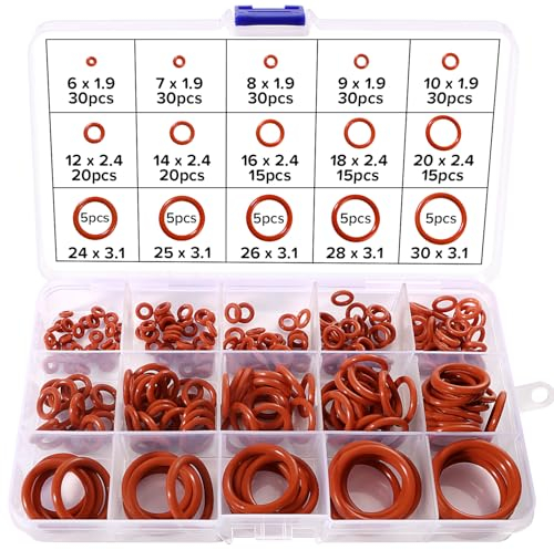 Lyeteung 260 Stücke 15 Größen O Ring Dichtungsringe Set, Silikon Dichtungen Ringe Kit, O Ring Sortiment, für Sanitär Unterlegscheiben Auto Schnellreparatur, Rot