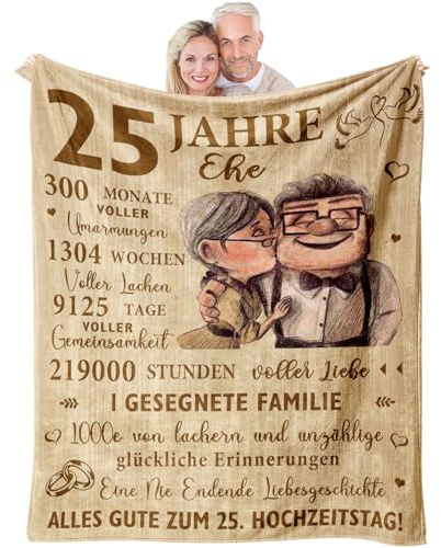 YESTUTI Silberhochzeit Geschenk, 25 Hochzeitstag Geschenk für Sie/Ihn, Geschenke zur Silberhochzeit 25, Silberhochzeit Geschenkideen für Fraiem Paare, Silberhochzeit Deko zum 25 Jahre Decke 150x130CM