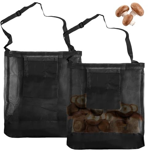 GAOUTO 2 Stücke Pilz Jagdtasche, Erntesammelbeutel Netz Pilz Futtertaschen, Pilz Sammeltasche mit Verstellbarem SchultergurtPilztaschen für Camping, Wandern, Sammeln, Wandern (Schwarz)