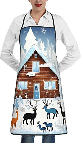 chenfandi Delantal de invierno ajustable con 1 bolsillo y delantal de cocina impermeable y suave para hombres y mujeres., blanco, Taille unique