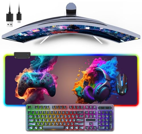 RGB Mouse Mat, Gaming Mouse Pad with 13 LED Light Modes | XL Large Desk Mat with Non-Slip Rubber Base for Gamer, 800x300mm