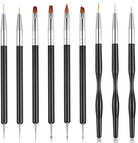 9pcs Nail Art Brushes,Professional Nail Brush Kit with Painting Dotting Line Pen Double-End Nail Dotting Tool for Nail Art DIY Drawing