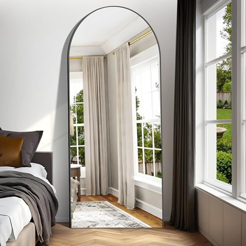 Weare Home Bogen Ganzkörperspiegel, 192 x 85 cm Gewölbter Standspiegel, Schwarzer Metallrahmen Boden Länge Spiegel, Stehend, Wand montiert, lehnend, Bodenspiegel für Schlafzimmer, Wohnzimmer