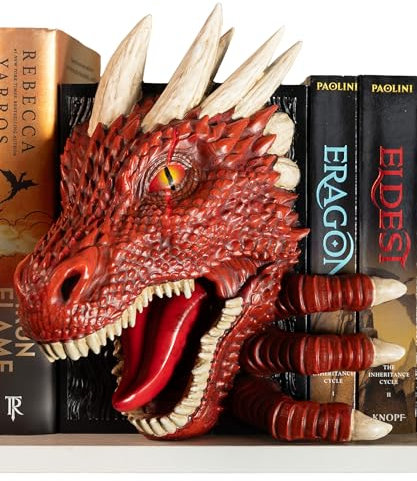 Drachen-Buchstütze, lässt sich aus Ihrem Regal lösen, solide Konstruktion, Verwendung zwischen Büchern oder auf einem Bücherregal oder einer Buchecke, Fantasie-Drachen-Dekor, Gothic-Mittelalter-Regale