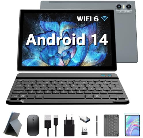 KADYBE 2025 Neuestes Tablet 11 Zoll 2 in 1 Android 14 Tablet mit Tastatur,Octa-Core,16 + 128GB ROM(TF 1TB) 13MP + 8MP Kamera, mit Schutzhülle Maus Stylus Unterstützung 5G WiFi, IPS FHD