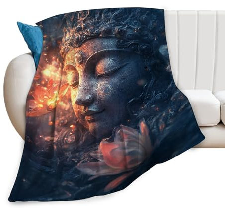 Yaxinduobao Buddha-Zen-Decke, buddhistisches Geschenk, Buddha-Bilder, Dekoration, Überwurfdecke für Kinder und Erwachsene, weiche, warme, gemütliche Fleecedecke für Couch, Sofa, 101,6 x 127 cm