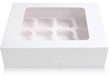 5 x 12 Hole White Cupcake Boxes 33 x 25 x 9 cm with Window and Inserts Bakery Boxes Cake Box Holders for Desserts, Pastries, Cookies, Small Cakes, Candy, Pies & Gifts